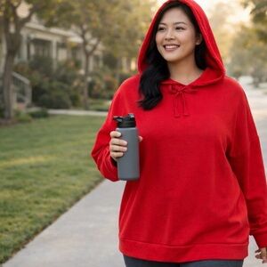 NWT Korye Plus Sz 1X Hooded Knit Sweatshirt Activewear Bright Tomatoe Red